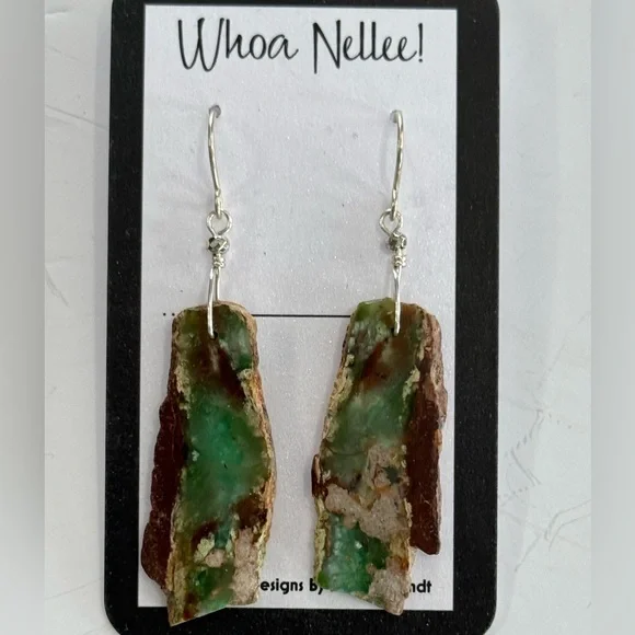 NWT Handmade earrings Crysophase Stone earrings with earwires with guards - Picture 2 of 4